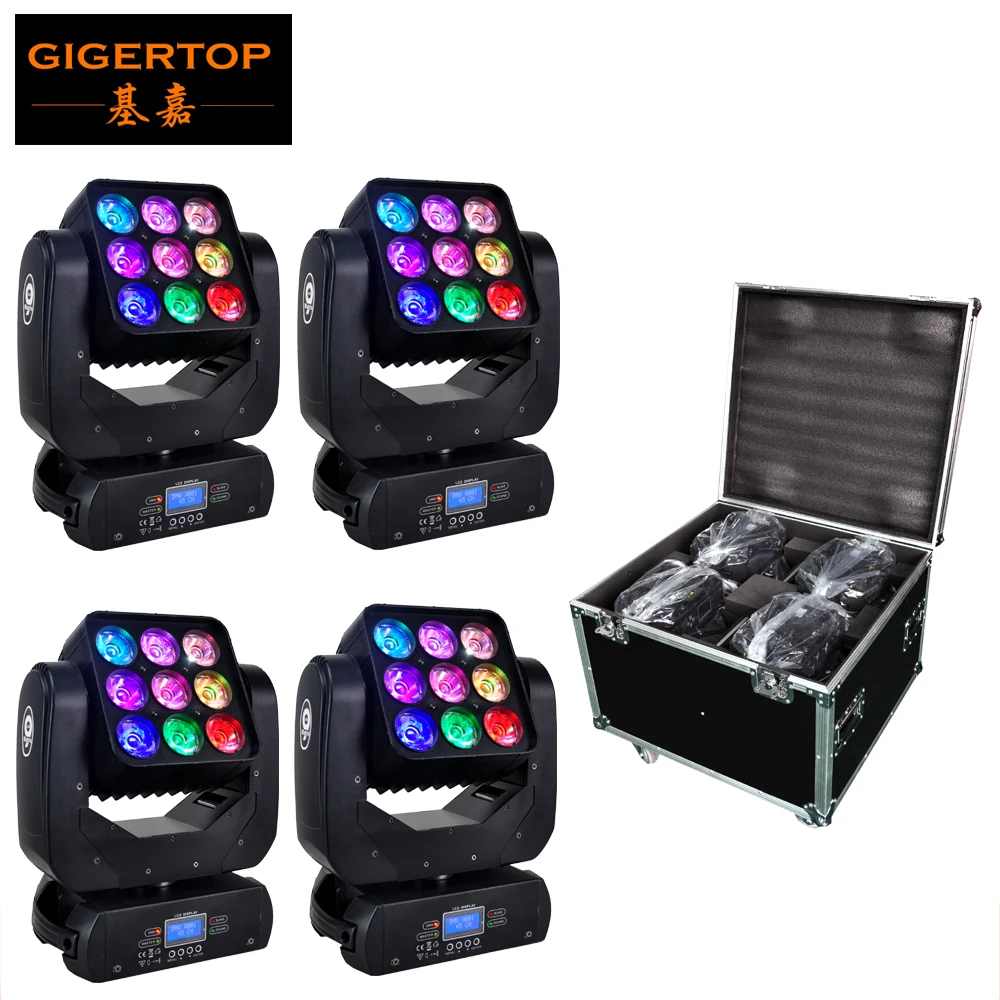 

Road Case 4in1 Packing 4pcs/lot 9X10W COB Led RGBW 4IN1 led matrix moving head beam light 110V-240V stage light DMX 512 Control