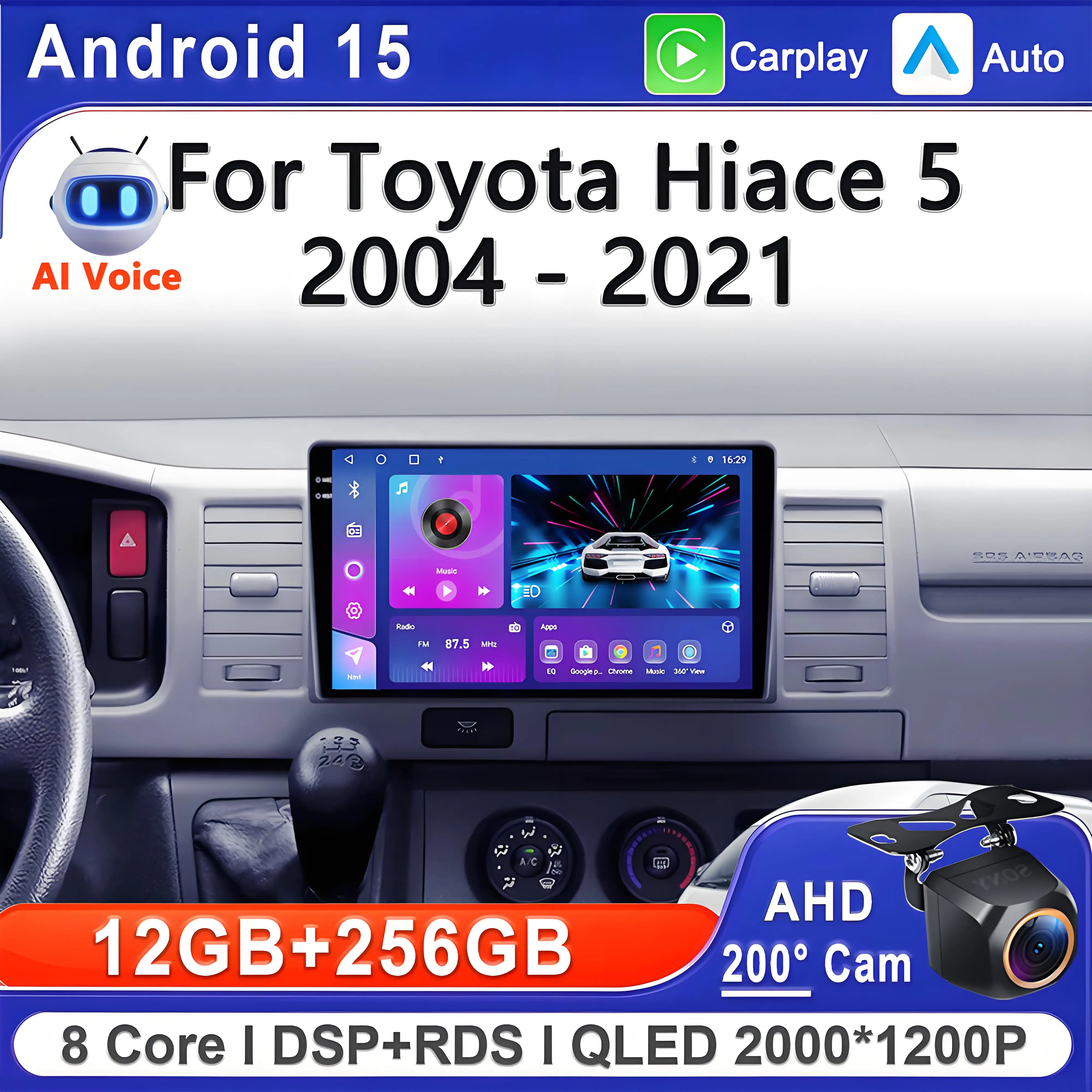 أندرويد 15 لتويوتا هايس XH10 H200 5 فولت 2004 - 2021 وحدة رأس ستيريو للسيارة نظام تحديد المواقع والملاحة عالية الأداء وحدة المعالجة المركزية لتحديد المواقع الوسائط المتعددة