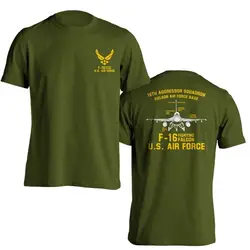 F-16 Mücadele Falcon 18th Filosu ABD Hava Kuvvetleri Erkek kısa kollu tişört Rahat Pamuk Yaz T Shirt