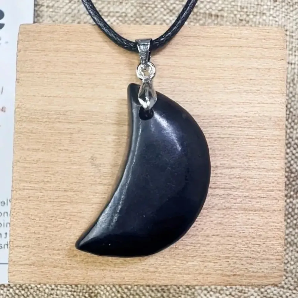 Natural Shungite Moon Pendant Raw Stone Healing Crystal for Energy Protection Reiki Jewelry Making Gift