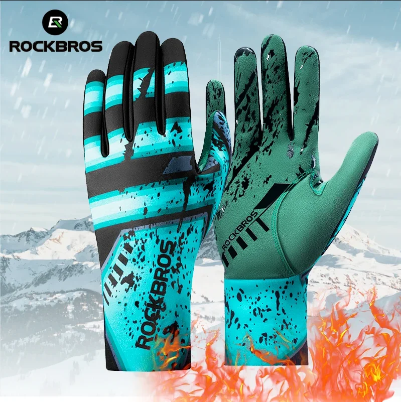 Rockbros Winter Fietshandschoenen Ski Handschoenen Ademende Warmer Mtb Fiets Handschoenen Outdoor Motorfiets Rijden Winddichte Anti-Slip Handschoenen