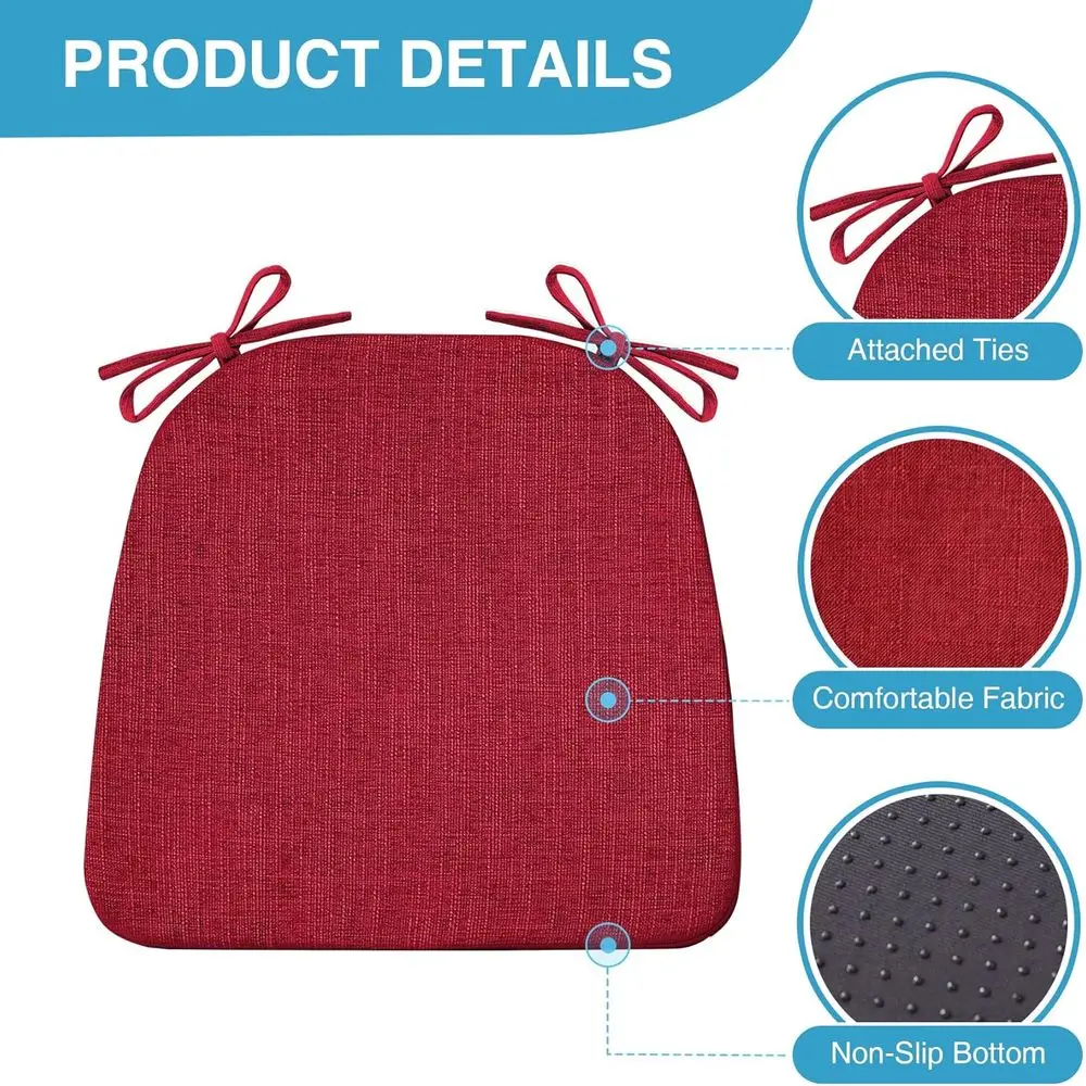 Набор из 6 нескользящих красных подушек для обеденных стульев, 17x16x2 дюймов, с завязками для кухонных стульев, D-образные подушечки для сидений