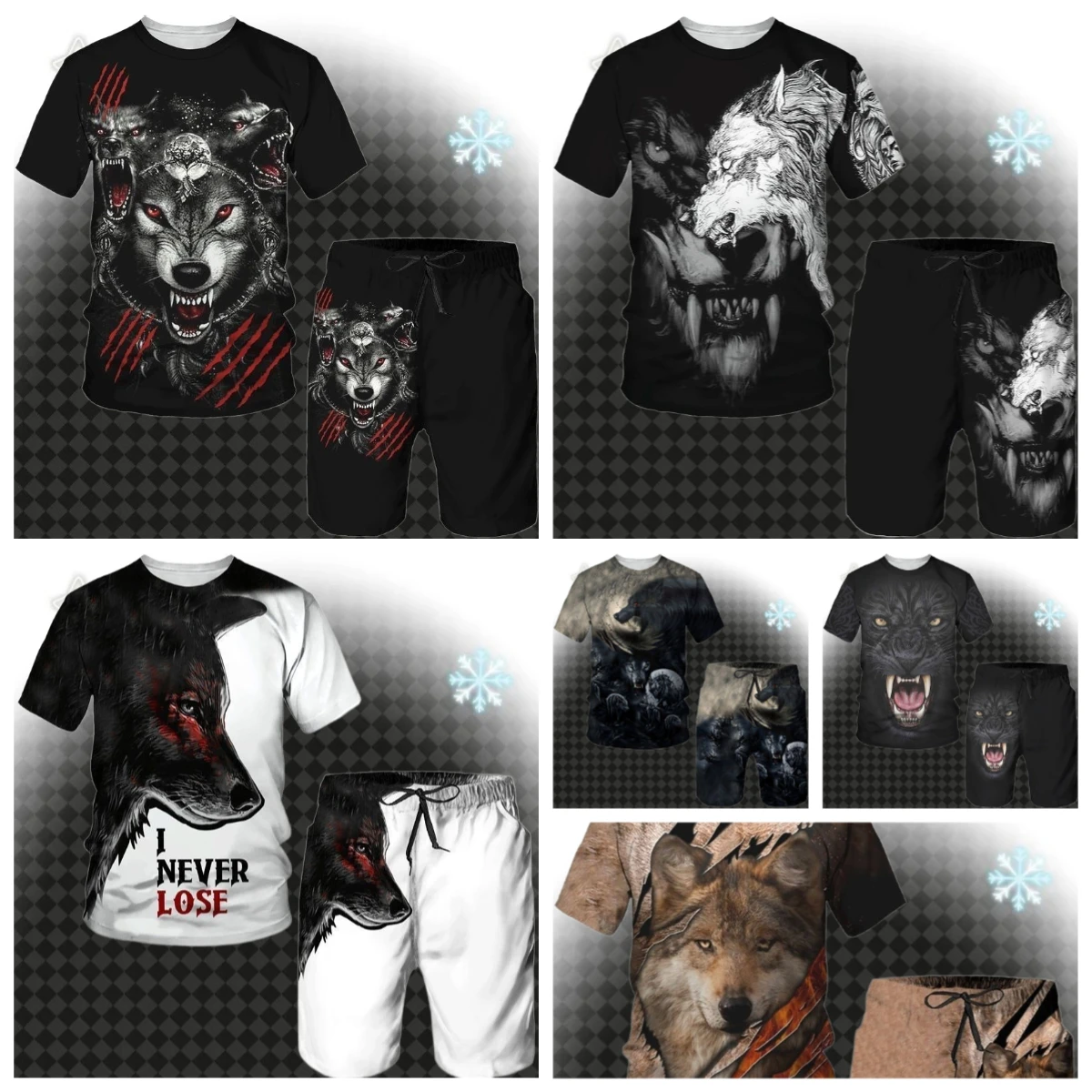 

Summer 3D Wolf Printed Men's T-Shirt+Shorts Suit ，Fashion Hip Hop O-neck Short Sleeve Tops Unisex Cool Animal Sport Tracks