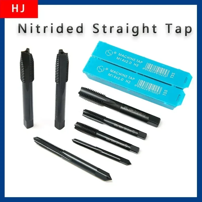 10PCS Machine Tap M2-M24 Nitrided Black Hardening Machine Tap HSS Straight Slot Thread Tapping Metalworking Repair Tool