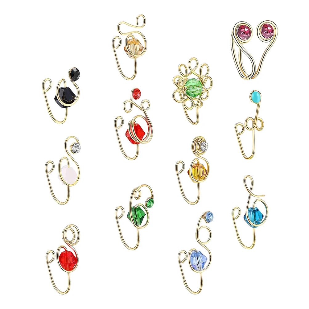 

12pcs Nose Ring Fake Rhinestones Copper Wire African Cuff Septum Non Pierced Adjustable Gifts Women Jewelry Body Piercing