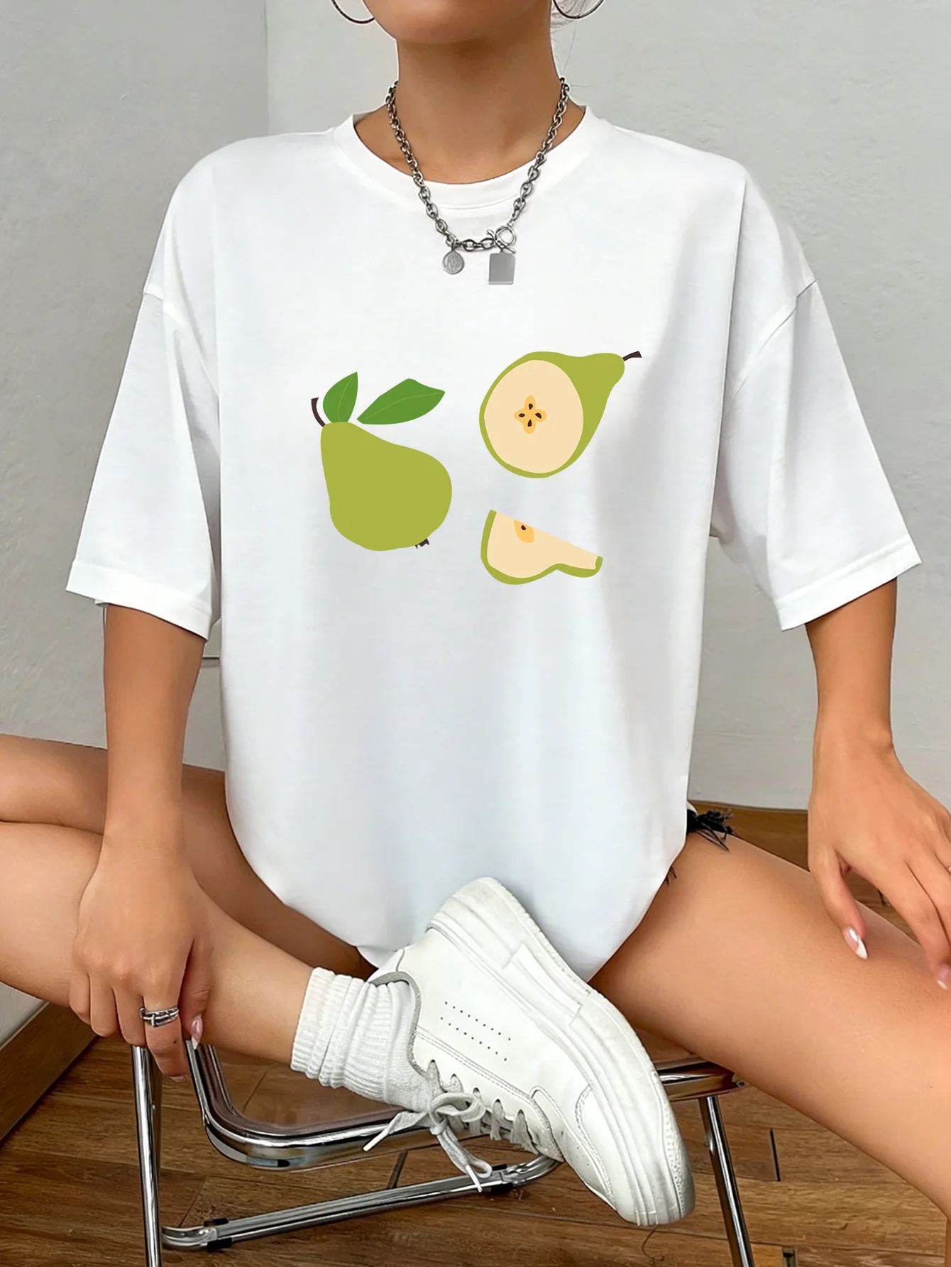 Women's Soft Fashion Tee Aesthetic Pear Fruit Art Print Multi-Color Breathable Harajuku Short Sleeve Casual Daily Aesthetic Tee