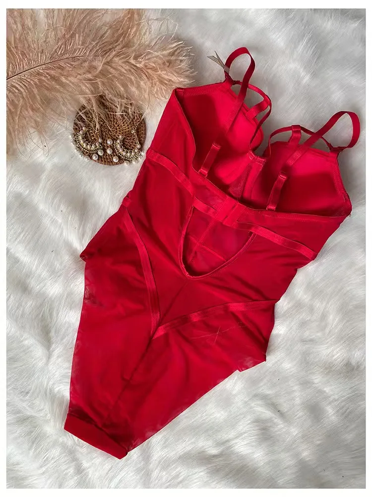 Body de corsé sexy ajustado para mujer, sin mangas, de gasa, con entrepierna abierta, mono corto, lencería de moda, camisola, romper liso