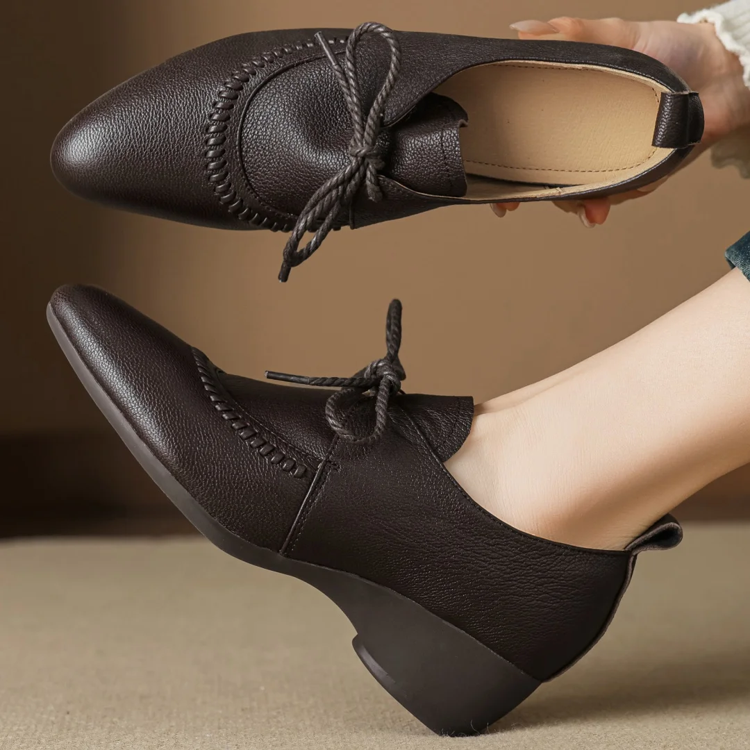 

Туфли женские danxuefei 2026, весенние, новые, из овчины, с круглым носком, на шнуровке, на танкетке 4 см, элегантные, в стиле OL, повседневные, для офиса