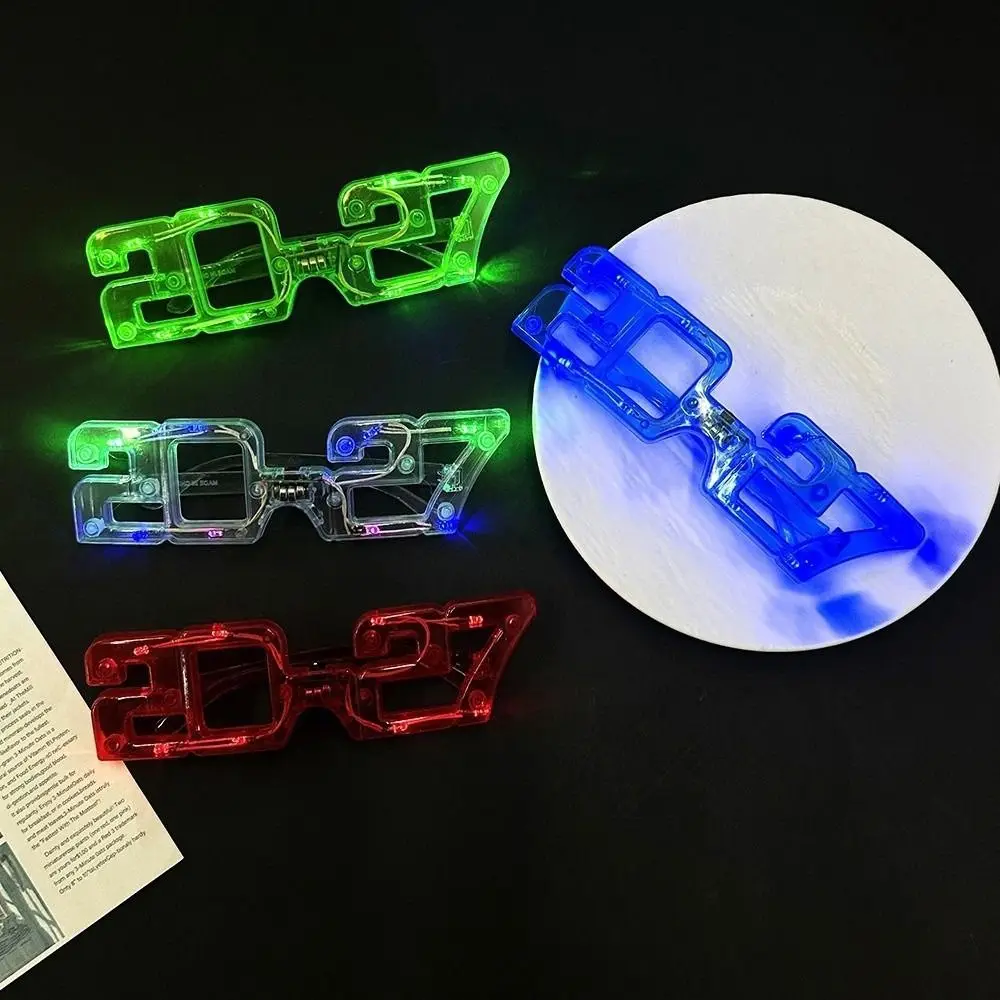 New Year Dress Up Funny New Year Glow Glasses Square Shape Cool Light Up Glasses Plastic Number Luminous Eyewear Christmas Party