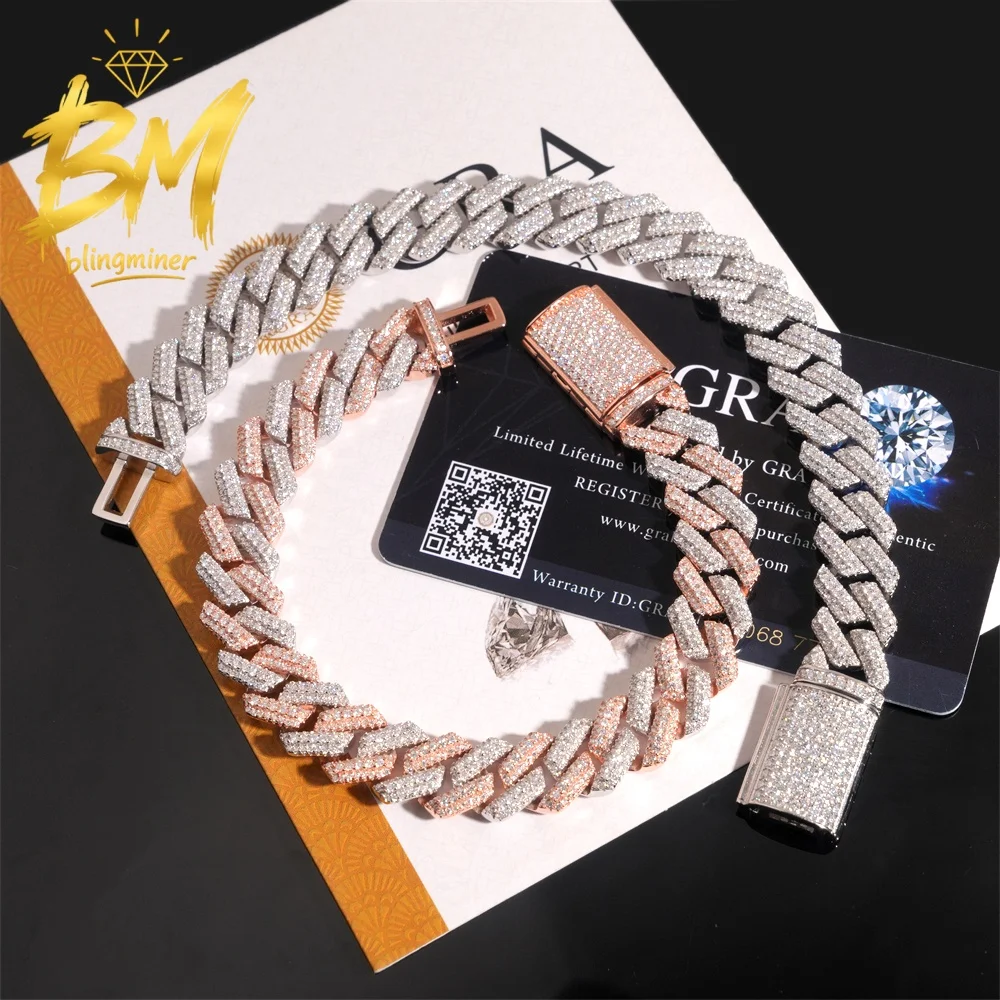 Blingminer 12.5MM High Quality VVS Moissanite Cuban Link Bracelet For Men Women S925 Jewelry Pass Diamonds Tester Free Shipping
