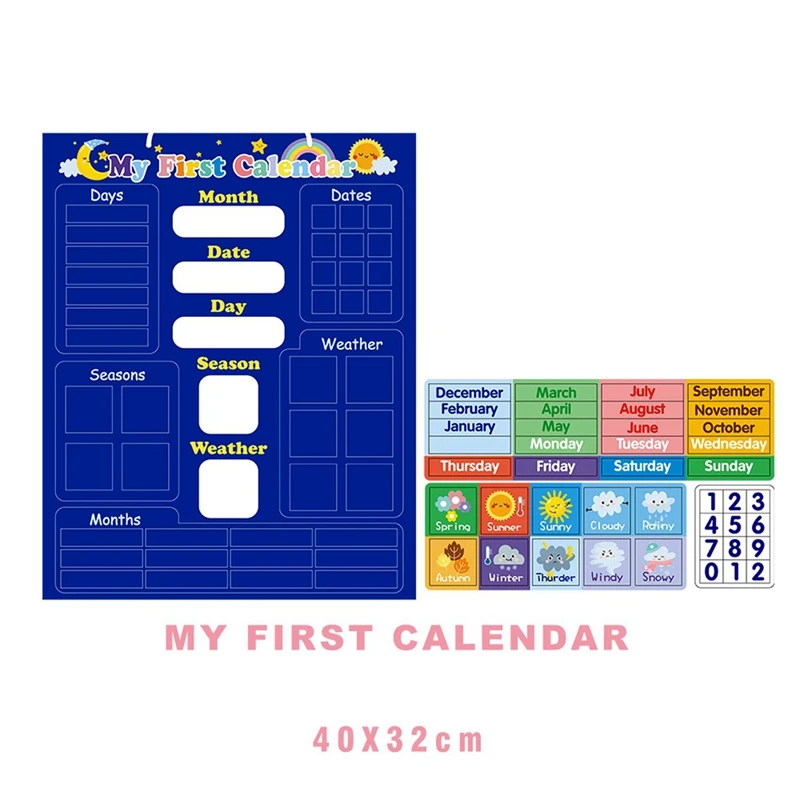 Tableau magnétique d'apprentissage de la météo pour garçons et filles, premier calendrier, heure, mois, date, jour, saison, tableau, début, dos, jouet, 2 pièces