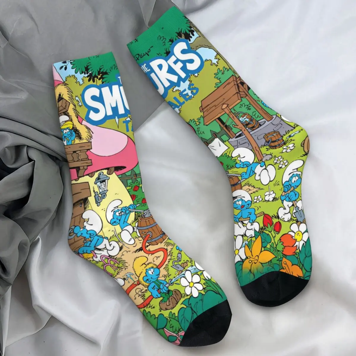 S-Smurfs In The Forest Socks Autumn Stockings Casual Men Soft Socks Graphic Outdoor Anti Sweat Socks