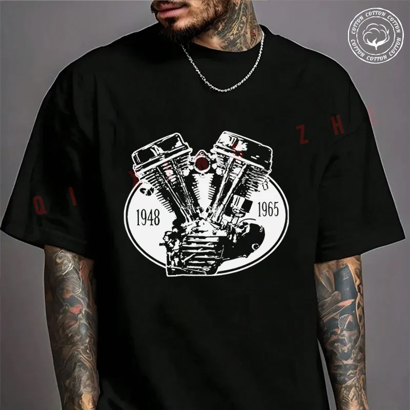 

Moto Men's T-shirt Motorized Panhead Print Cotton T Shirt Short Sleeve Exquisite Design Essential Top Tees