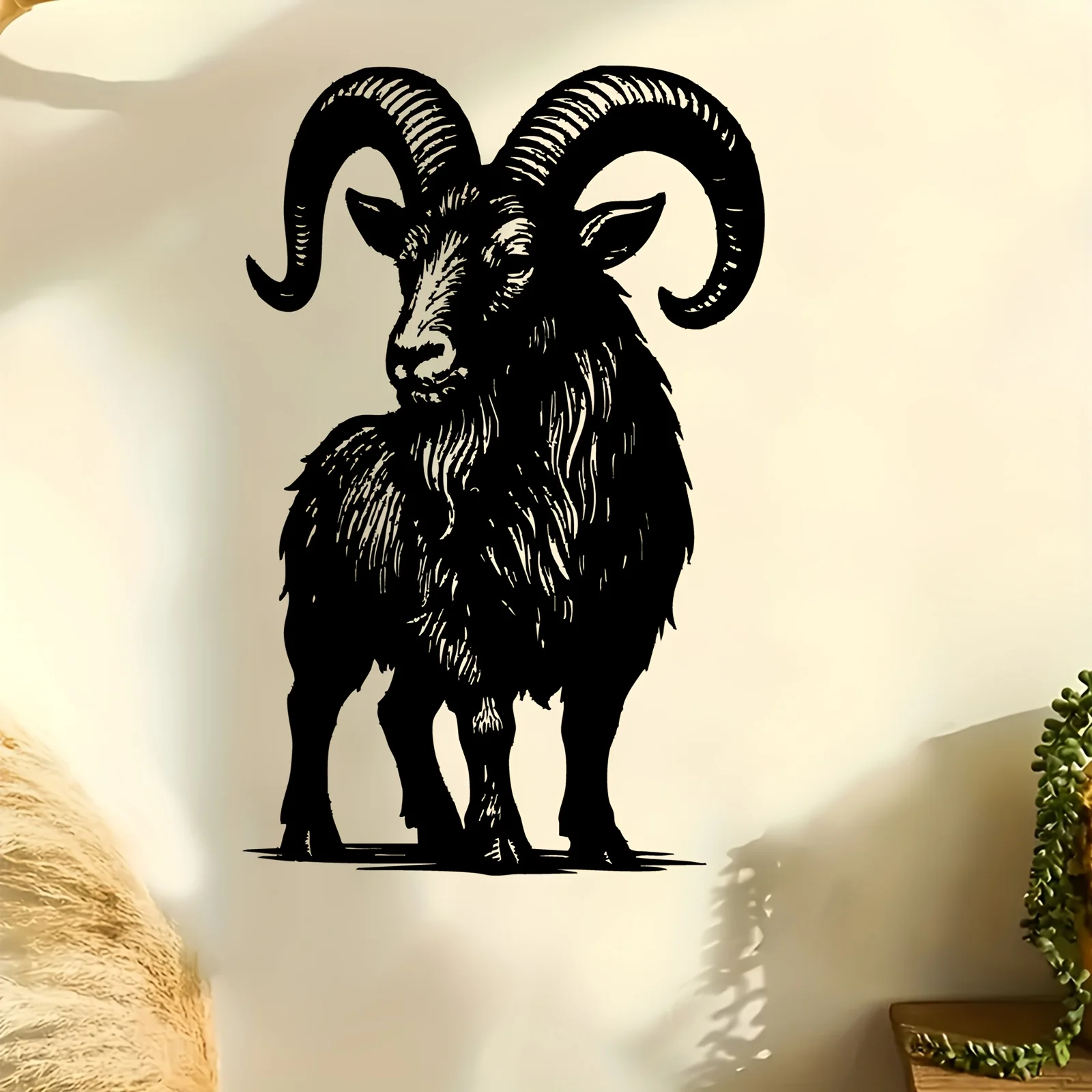 Ram Metal Wall Art, Weather-Resistant Iron Statue Mural, Indoor Outdoor Animal Decor for Living Room & Garden Fence