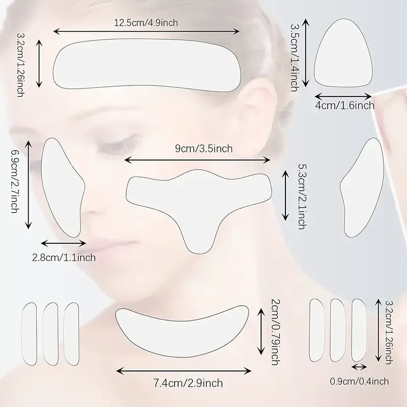 Wiederverwendbares Anti-Falten-Pflaster-Set aus Silikon für Gesichts- und Halsfalten für die Verwendung über Nacht, Stirn, Lächeln, Liness Paches