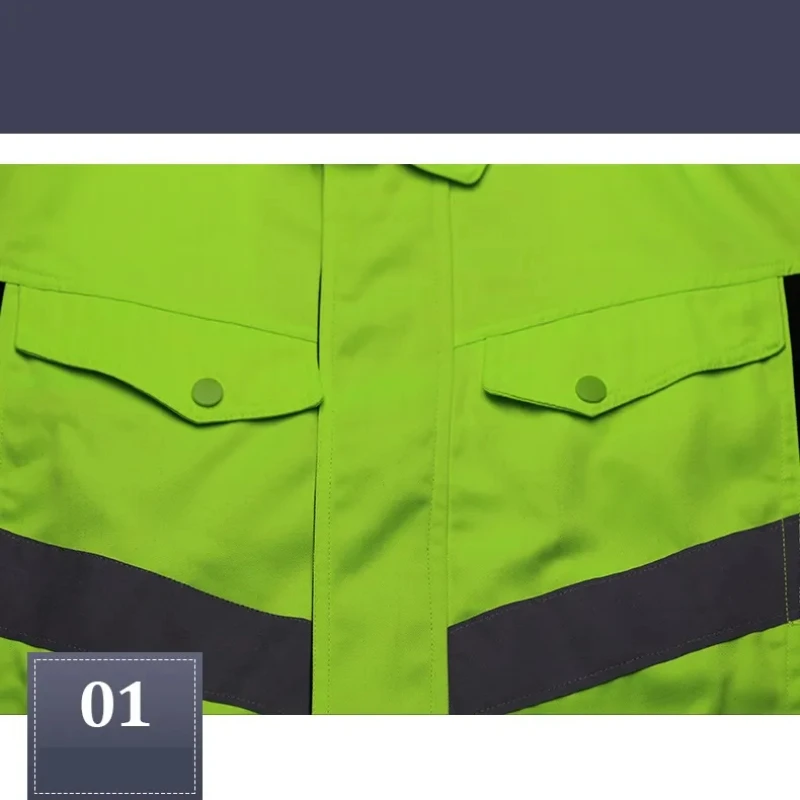 Reflective Stripe Man Work Overalls Dust-proof Protective Safety Working Clothes Anti Static Fluorescent Wear-resistant Set