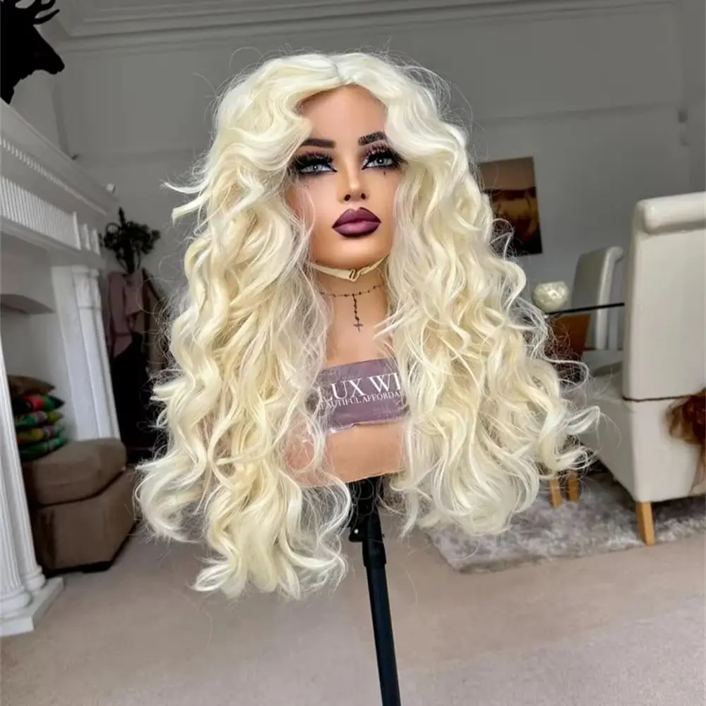 Light Golden Blonde Glueless Luxury HD Lace Wig for Women Hair Loss Natural Hair Synthetic Lace Front Wig Soft Long Deep Wave