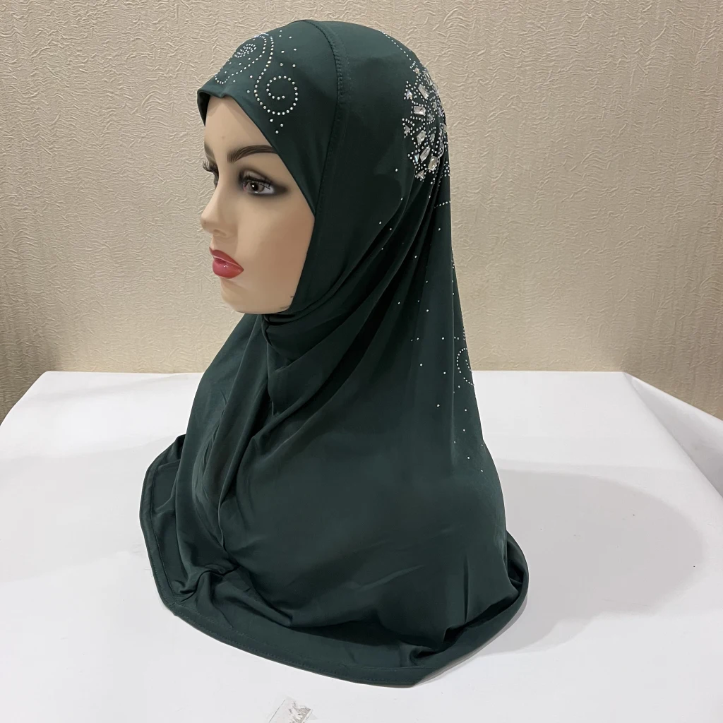 H237 beautiful big gilrs or adult muslim hijab with stones islamic scarf shawl headscarf hat armia pull on wrap