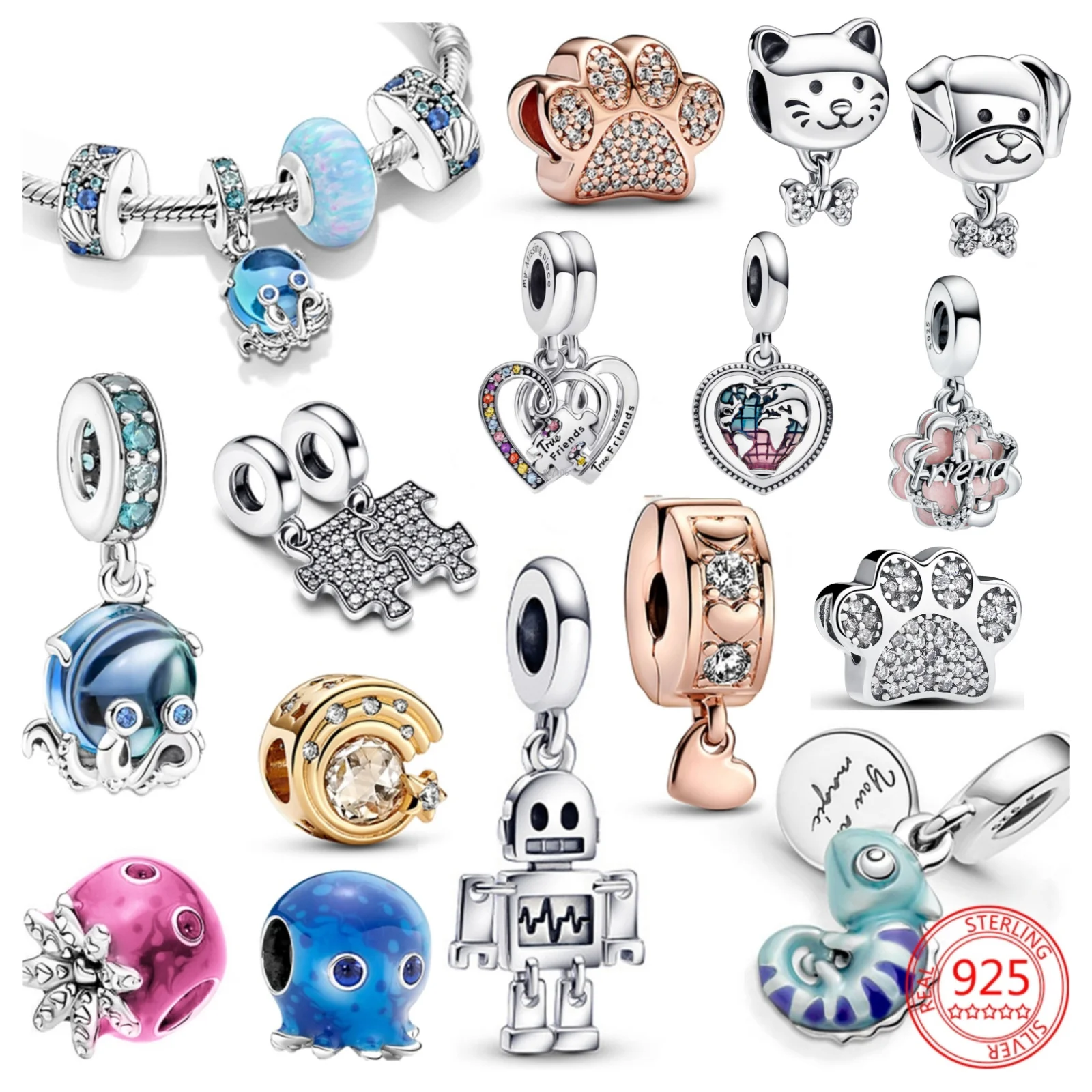 925 Sterling Silver Chameleon Women's Shutter Puzzle Cat Pet Charm Pendant Suitable Fit Pandora Original Bracelet jewelry