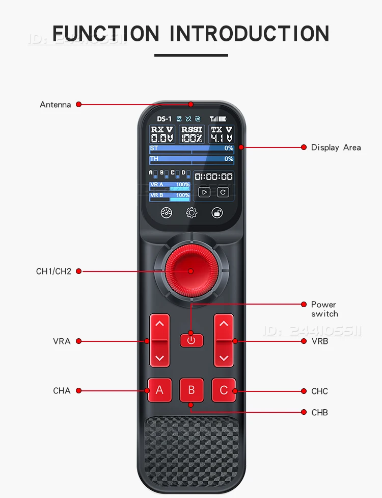 

HOTRC DS800 8-Channel 2 Inch Color Touch Screen Extra-long Standby Transmitter Remote Control with Fixed Speed for Car Ship Tank