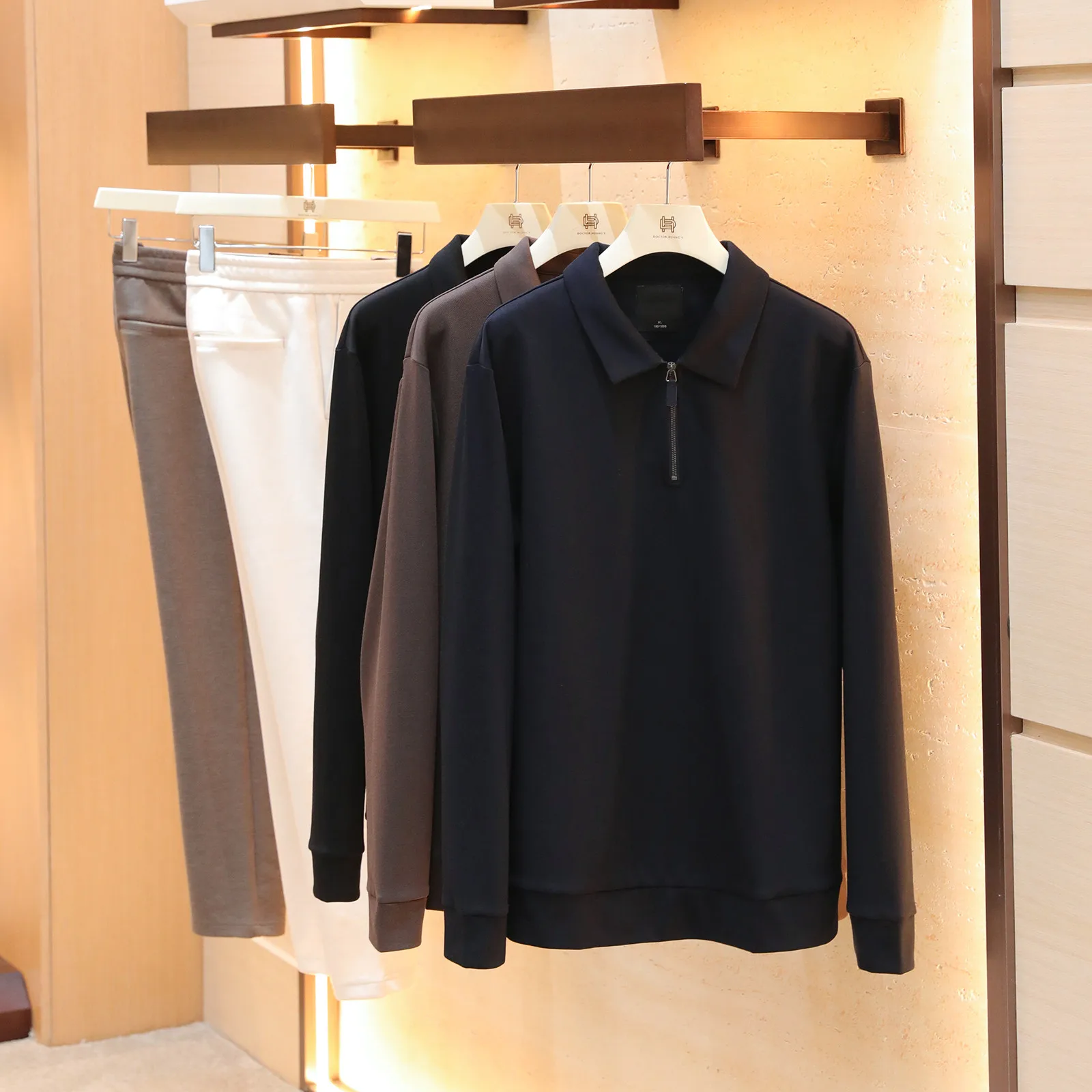 

Итальянская роскошная мужская длинная футболка-поло из модала и шерсти, базовая многослойная футболка с воротником, из смесового хлопка, полиэстера и спандекса, повседневная...