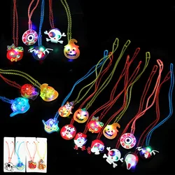 6/12 Pcs Halloween LED Glowing Skull Pumpkin Necklace for Kids Birthday Halloween Ball Christmas Carnival Party Gift Decoration