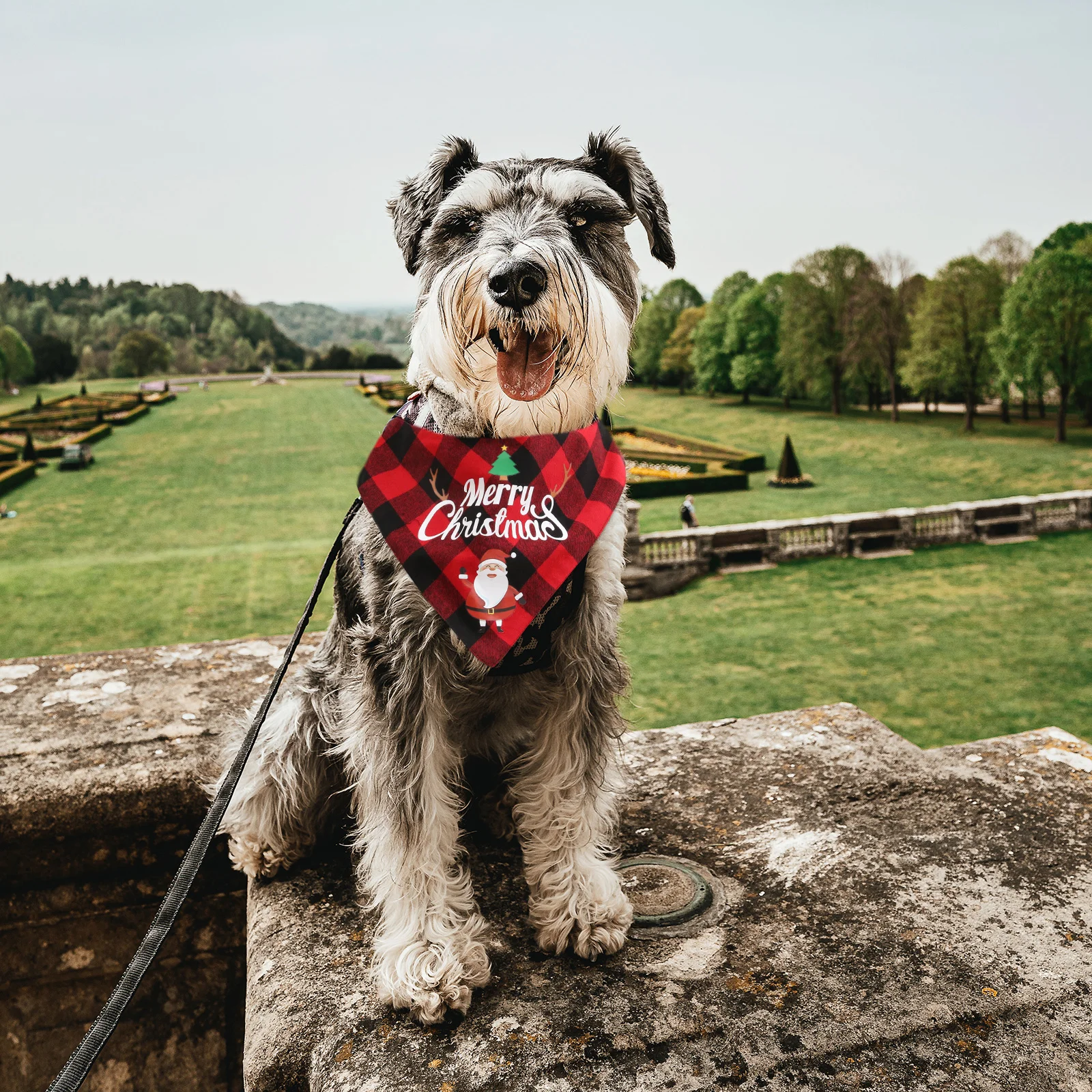 

Xmas Pet Bib Washable Cotton Blend Material Festive Plaid Pattern Fits Most Dogs Holiday Party New Year Decoration Accessory