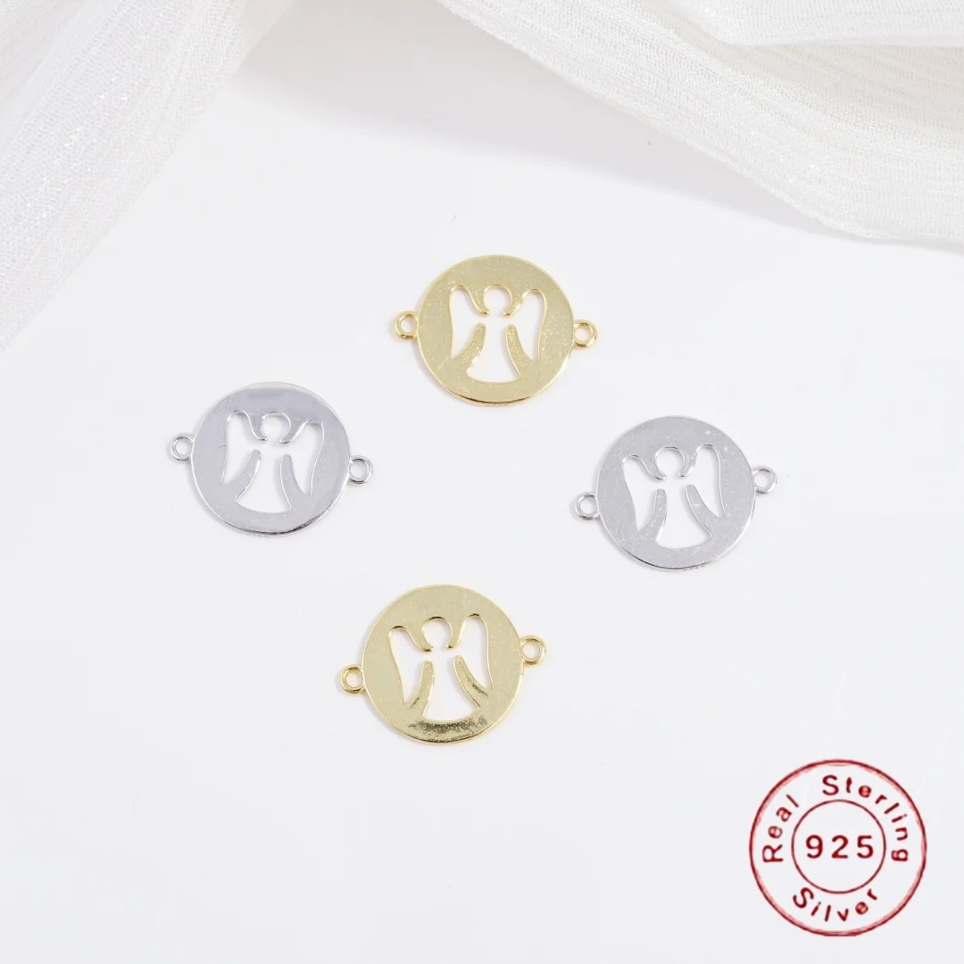 

S925 Sterling Silver Angel Hollow-Out Round Double-Hole Charm DIY Handmade Bracelet Necklace Link Jewelry Accessory SD122