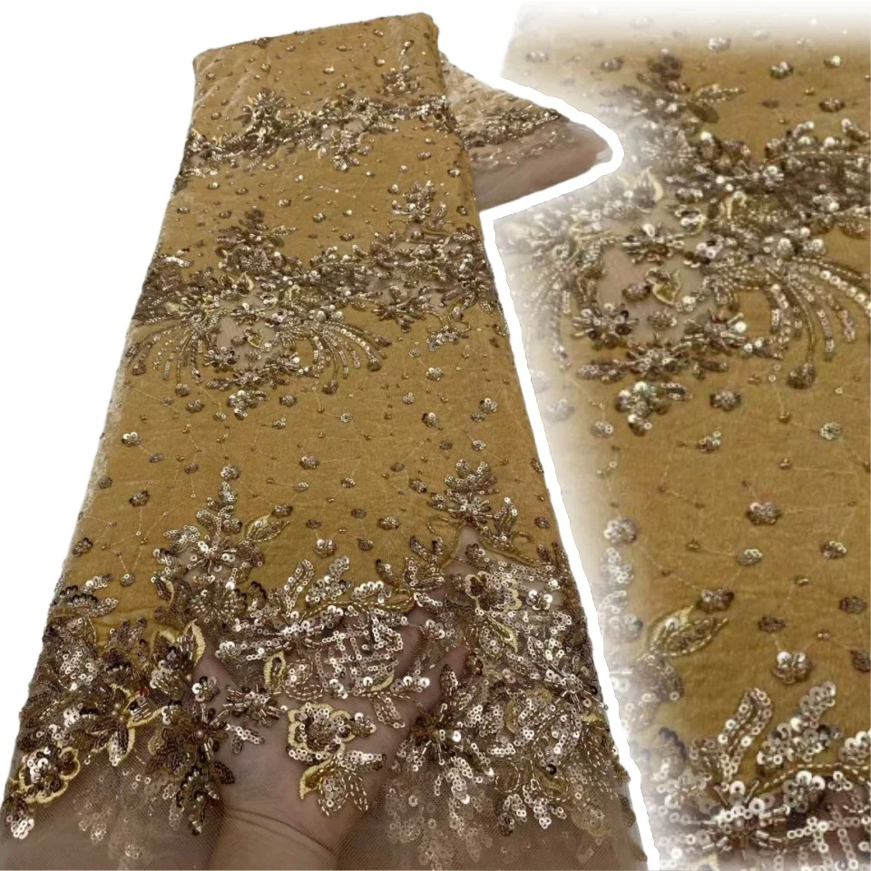 

Burgundy African Embroidery Beaded Lace Tulle Fabric 2025 French Sequin Lace Fabric for Women's Dresses Wedding Dresses AH1558