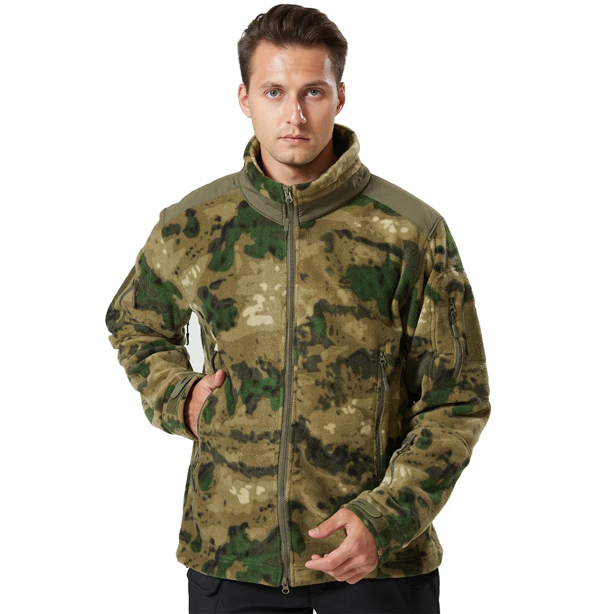 Outdoor-Jacke Airsoft Herren Fleece taktische Kampf jacken Camo Arbeits mäntel weiche warme Outwear Camping Wind jacke – Detail 3