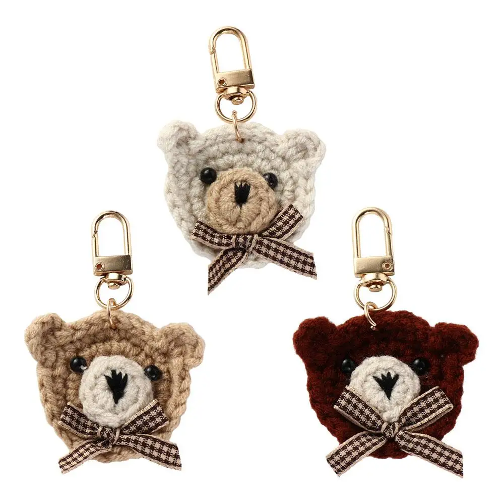 Lovely Bear Knitting Wool Bow Tie Car Accessory Key Ring Korean Style Key Chain Bag Pendant Girls Key Chain Schoolbag Pendant