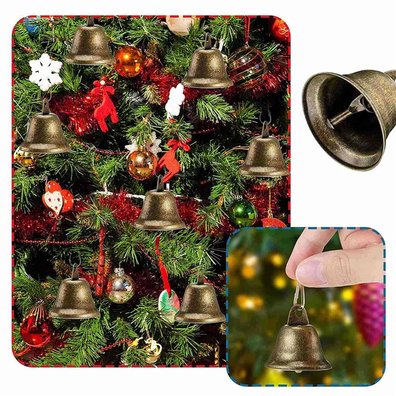 ABJI-90 Pcs Bells Craft Small Bells Brass Bells Vintage Bells With Hooks For Hanging Wind Chimes Making Dog Training