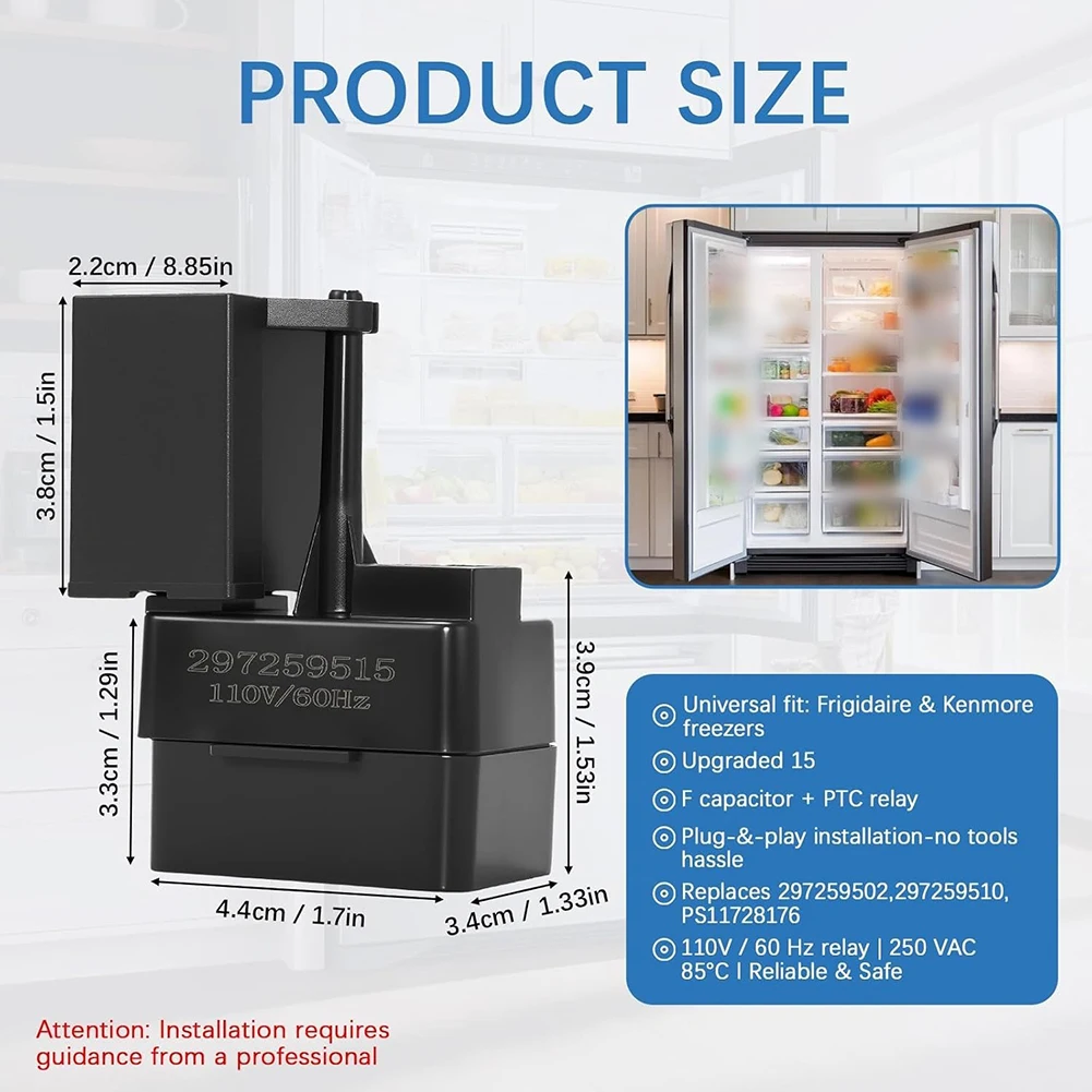 Compressor Start Relay and Capacitor Kit Compatible with Select Refrigerator Models Including CFUFH21TW FFSS2615T