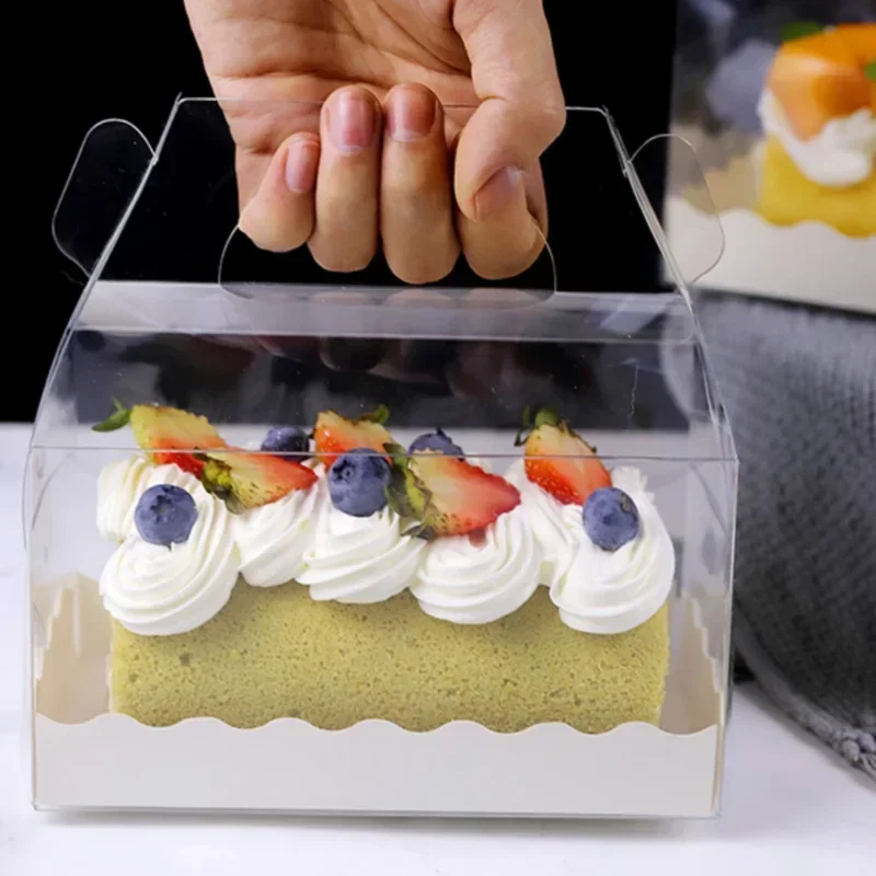 PET Long Strip Portable Cake Box Transparent Fold Jack Cake Cut Into Pieces Handheld Box Party Wedding Baking Desserts Pack Box