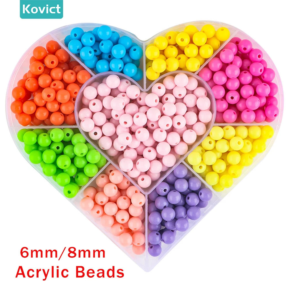 200/500 teile/los 6/8mm Mehrfarbige Runde Acryl Perlen Handwerk Spacer Perlen Für Schmuck Machen DIY Armband halskette Zubehör