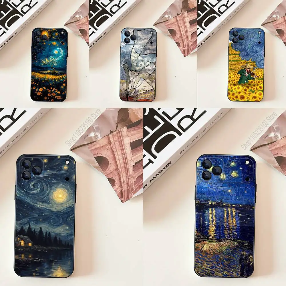 

van Gogh The Starry N-Night Phone Case For iPhone 17,16,15,14,13,12,11,Pro,Max,Plus,E,SE4,Air,Mini Black Precise Hole Matching