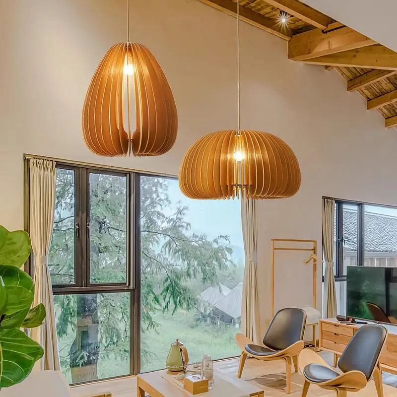 

Hand made wood pendant light lantern for Restaurant Bar home deco E27 LED Pumpkin pendant lamp Dining Room Bar kitchen Lighting