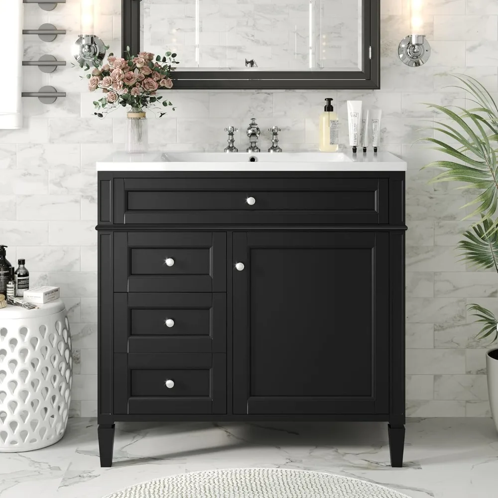 

36" Bathroom Vanity with Single Sink Combo, Undermount Bathroom Sink Cabinet Freestanding Bathroom Vanities Solid Wood Frame