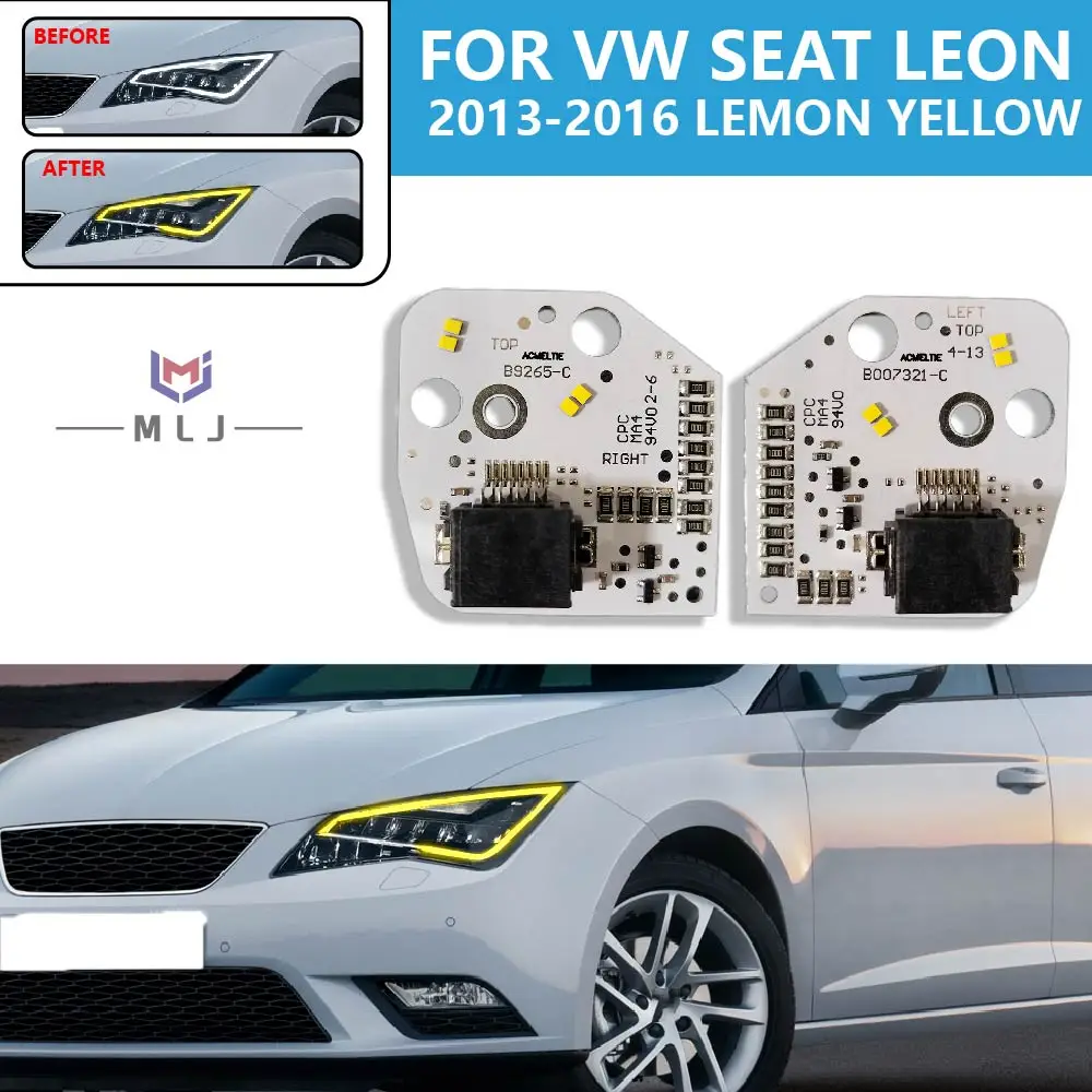 OEM 5F0941475 5F0941476 Für VW Seat Leon 2013-2016 Zitronengelbe Angel Eyes Chips Tagfahrlicht LED-Scheinwerfer Lichtchip