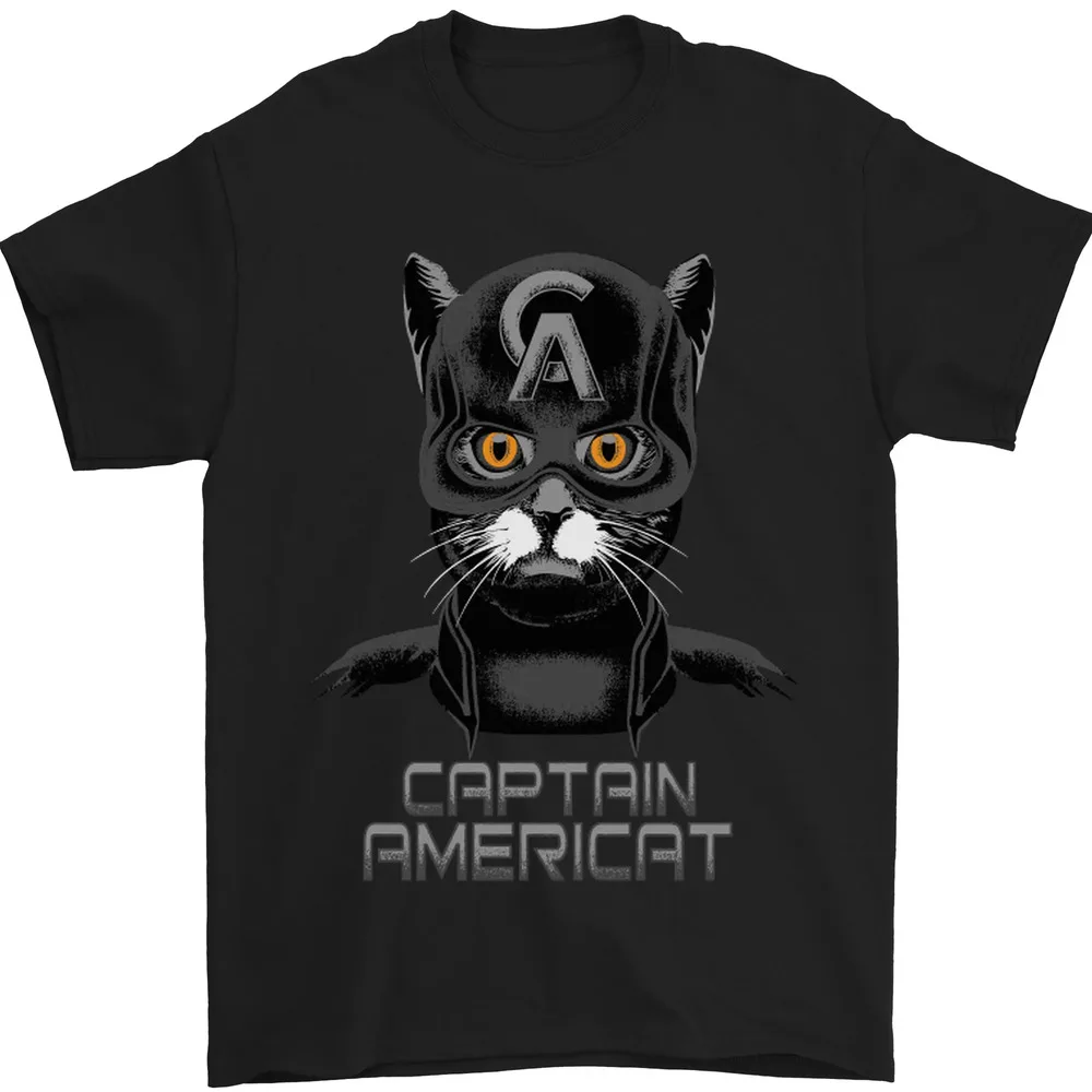 

Captain Americat Funny Superhero Cat Mens Women Summer Tees T-Shirt 100% Cotton Anime Graphic