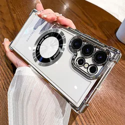 Роскошный чехол Magsafe Plating для Samsung Galaxy S25 Edge S24 Ultra S23 FE S22Plus S21 20, противоударный прозрачный бампер, задняя крышка