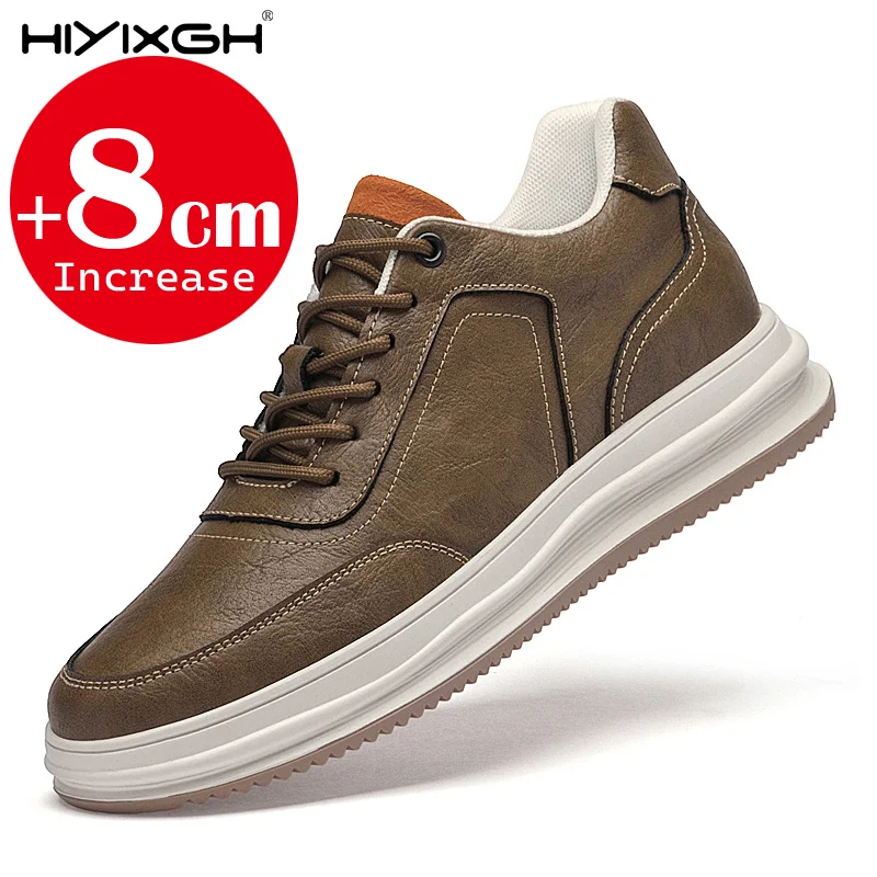 Sneakers Man Elevator Shoes Height Increase Shoes for Men Insoles 8CM Casual Genuine Leather Sports Heightening  Tall Shoes