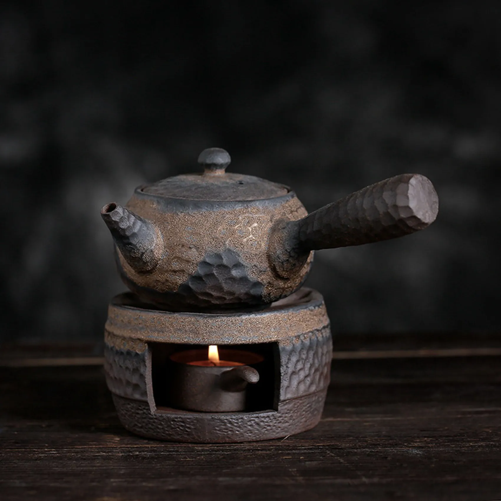 Japanese Coarse Pottery Handmade Teapot Warmer Ceramic Retro Tea Heater Candle Stand Tea Stove Kung Fu Teapot C