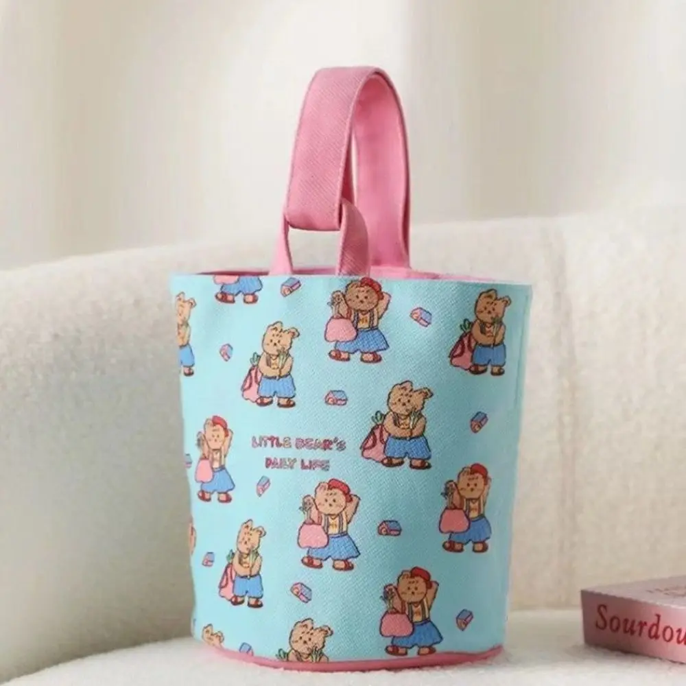 Große Kapazität Retro Bär Eimer Tasche lässig Hündchen Leinwand Handtasche Lunch Bag koreanischen Stil Mumien tasche im Freien