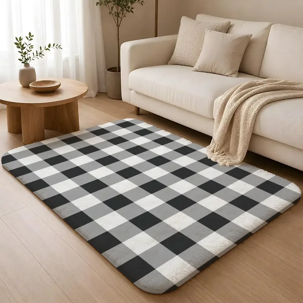 Modern Buffalo Check Collection Floor Mat Machine Washable Soft Flannel Area Rug, Non-Slip Absorbent Floor Mat for Living Room