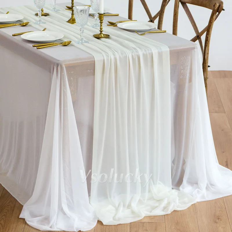 

Exquisite Ivory Sheer Table Runner Gauze Chiffon Rustic Boho Natural Wedding Christmas Halloween and Home Dining Decorations