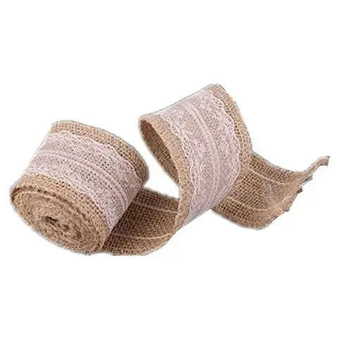 Jute Burlap Hessian Ribbon 2m with Lace Trim Tape Roll Vintage Rustic Christmas Wedding Decoration Craft DIY Gift Packing AA8032