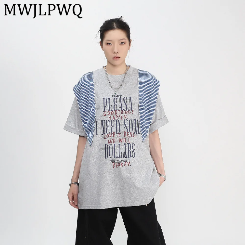 

MWJLPWQ Unisex Shawl Fake Two-Piece Design T-Shirt For Men Printed American-Style Summer Short-Sleeve Casual Loose Tops 15154