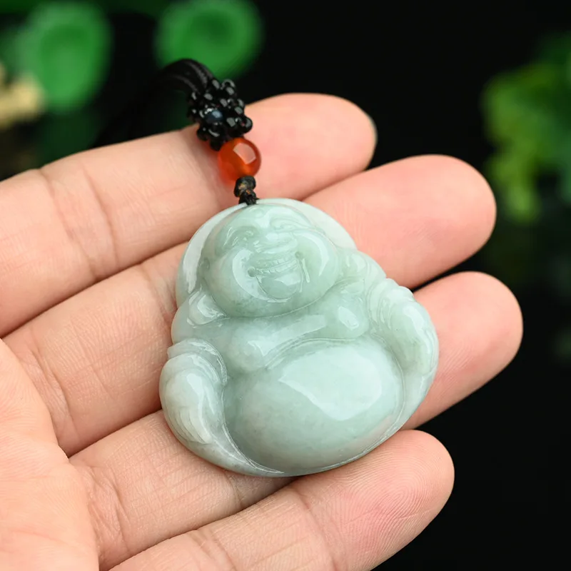 Myanmar A-level smiling Maitreya Buddha necklace pendant Jade