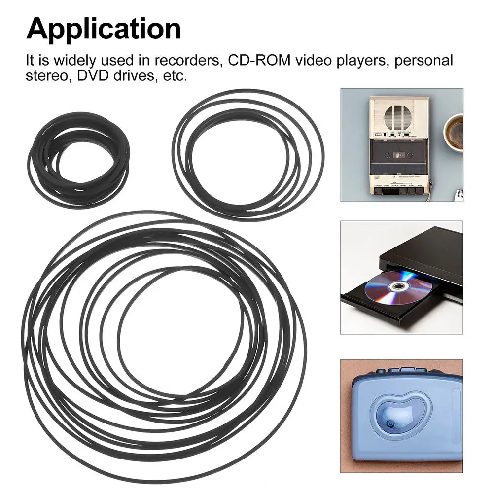 90Pcs Cassette Tape Recorder Belts Rubber Drive Belts for Music Players Cd Video Dvd Devices Tear Resistant Smooth Operation